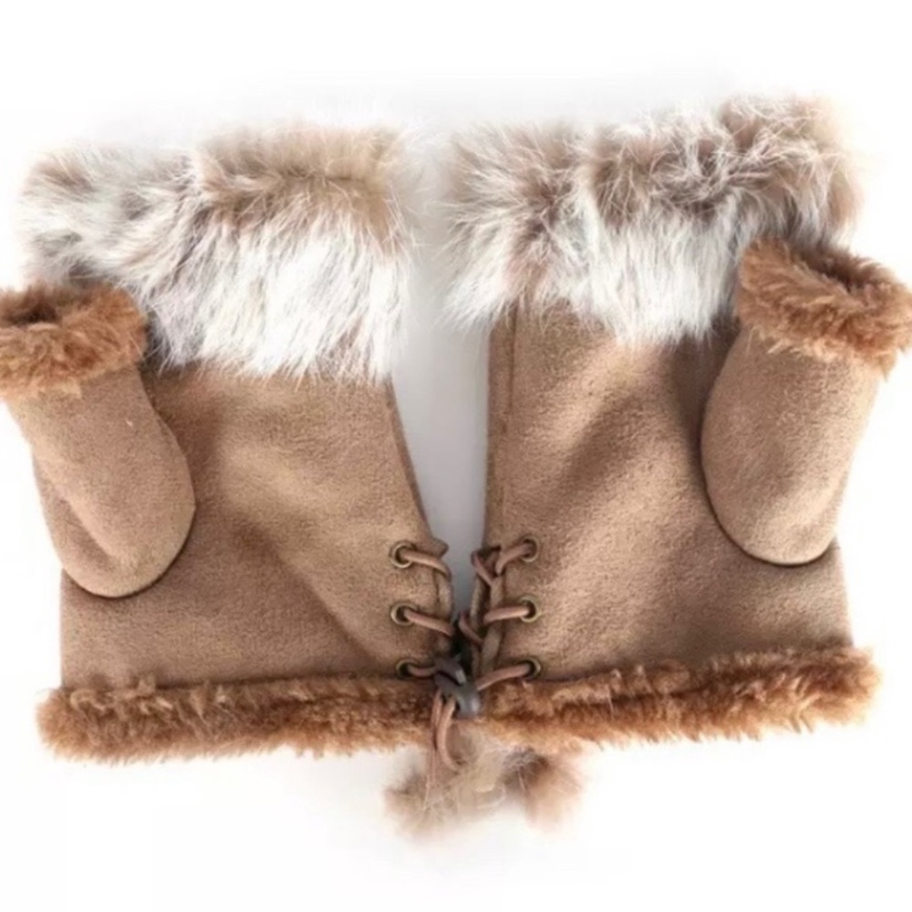 Fingerless Fur Trim Gloves - Picture 4 of 6